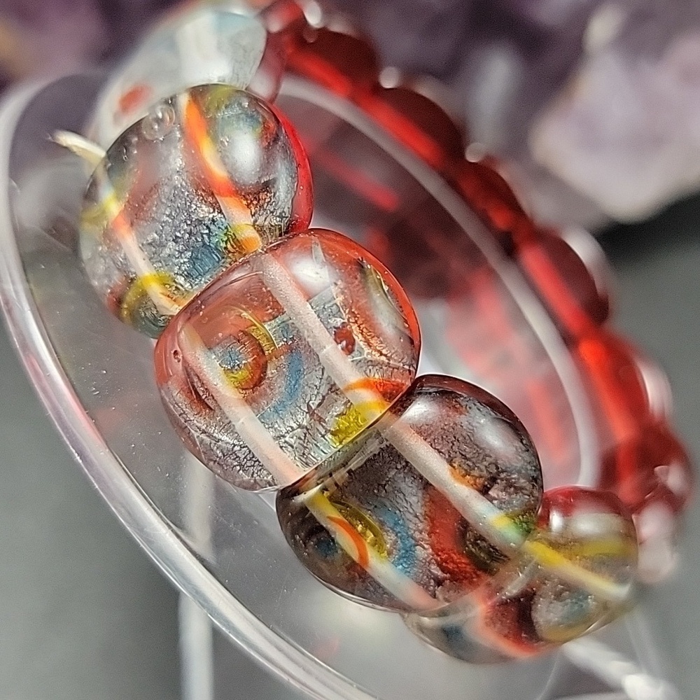 20x14.7mm Handmade Glass Abstract Milliefiori Lampwork Foil Beaded Bracelet